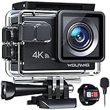 WOLFANG Action Cam 4K, Ultra HD 20MP WIFI Unterwasserkamera, 170° Weitwinkel 40M Wasserdichte Helmkamera mit EIS Anti-Shake (Externem Mikrofon, 2.4G Fernbedienung, 2 Akkus und Zubehör Kit)