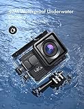 WOLFANG Action Cam 4K, Ultra HD 20MP WIFI Unterwasserkamera, 170° Weitwinkel 40M Wasserdichte Helmkamera mit EIS Anti-Shake (Externem Mikrofon, 2.4G Fernbedienung, 2 Akkus und Zubehör Kit) - 4
